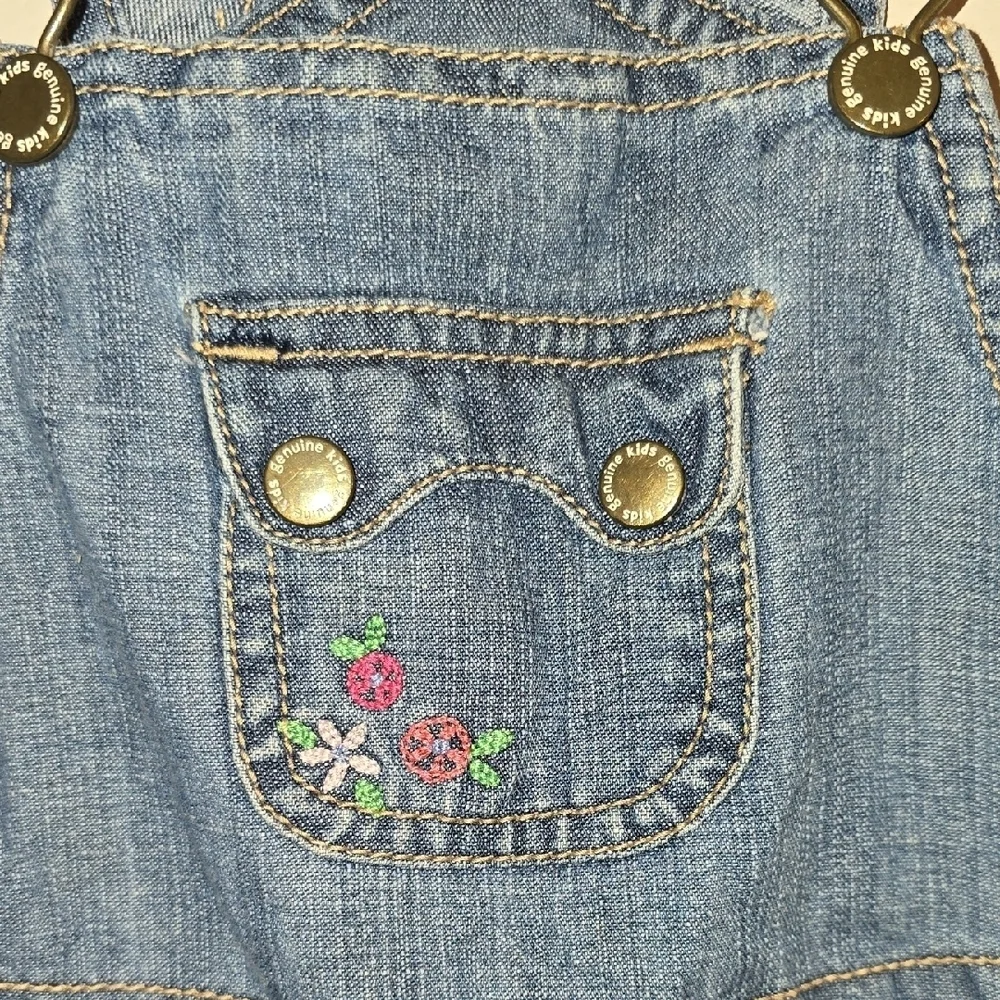 OshKosh B'gosh Blue Denim Overalls with Flower Embroidery LOT-S
